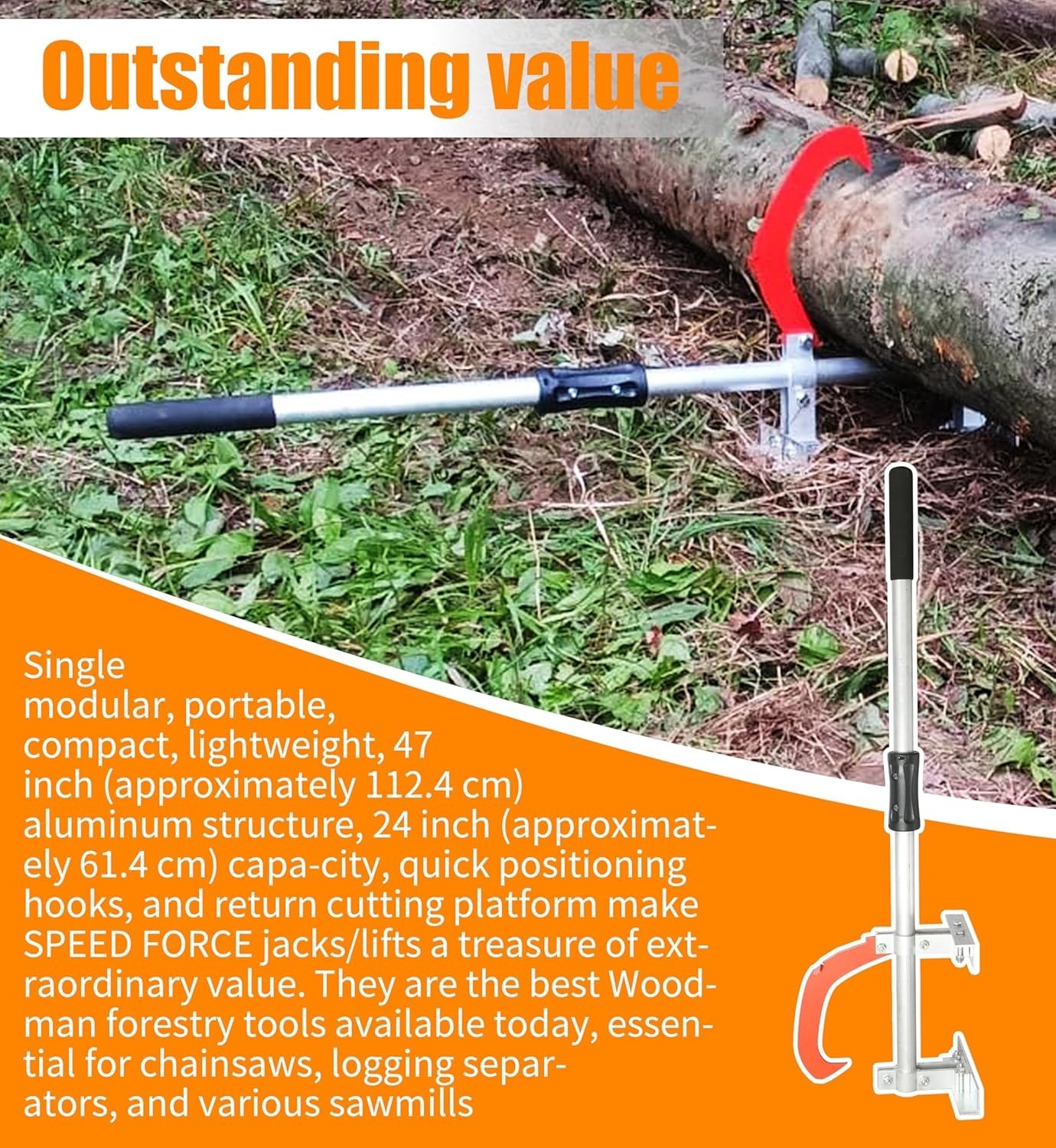 47 Inch TimberJack Forestry/Logging/Log Jack/Chainsaw/Log Lifter/Cant Silver