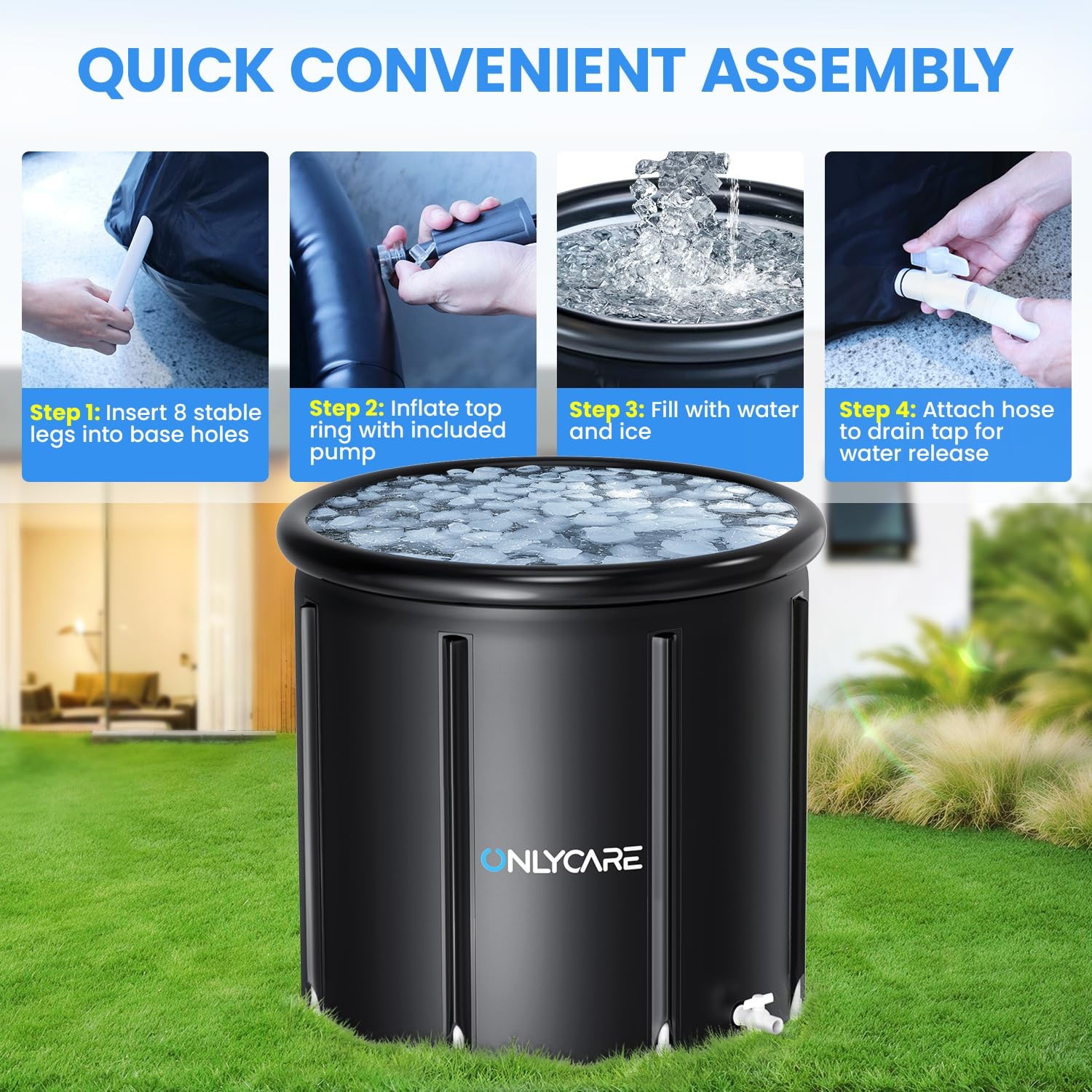 ONLYCARE XXL Ice Bath Tub for Athletes/2 Adults – Constant 130 gallons, Black