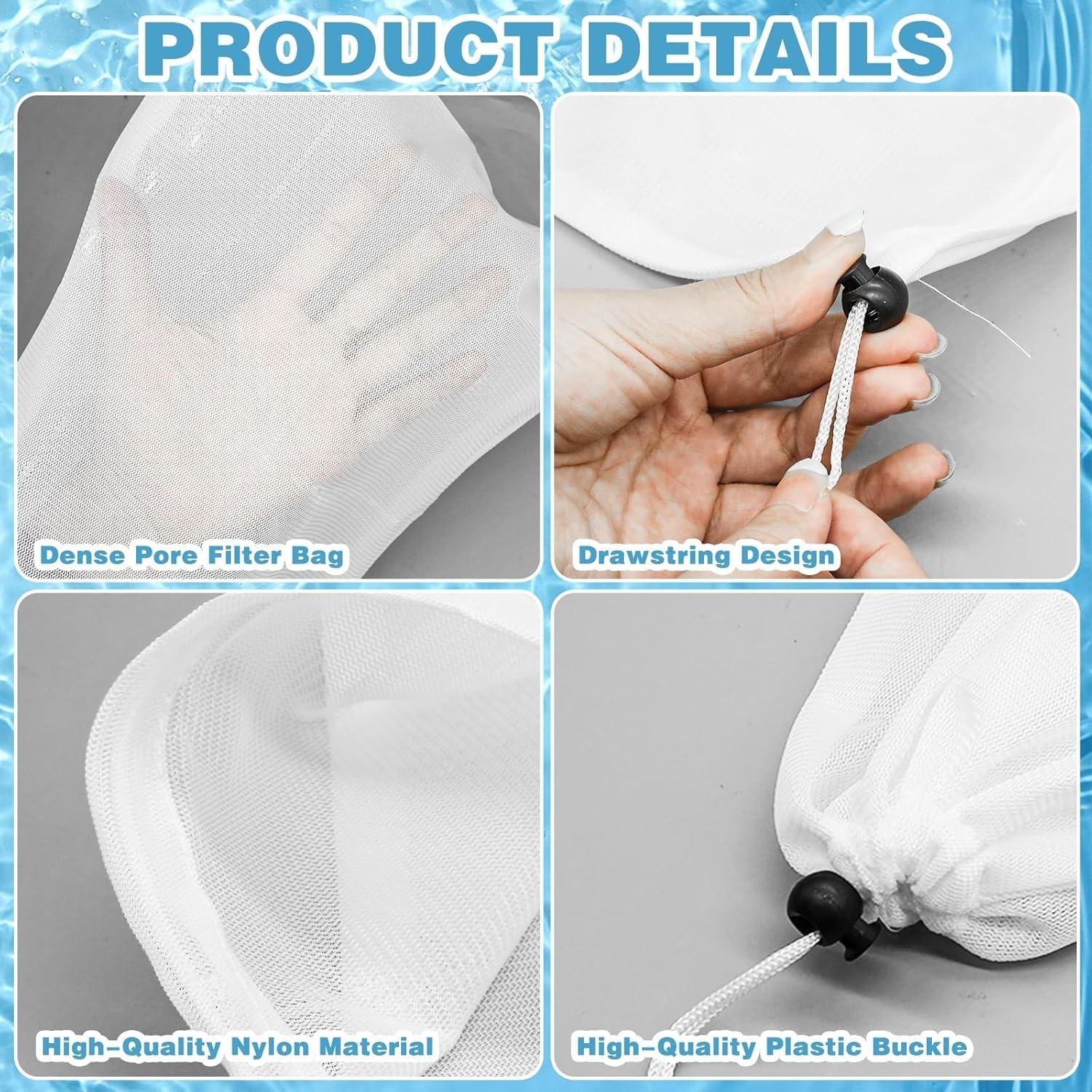 Pool Vacuum Mesh Bags 4-Pack Fine Filter Net Drawstring Leaf Debris Cleaner R…