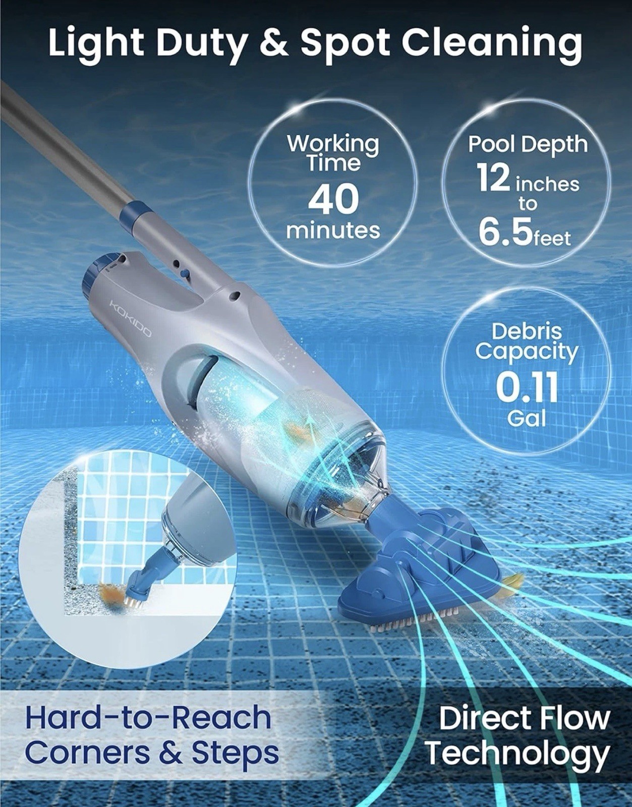 2024 Cordless Rechargeable Pool Vacuum with Adjustable Pole & Brush Heads