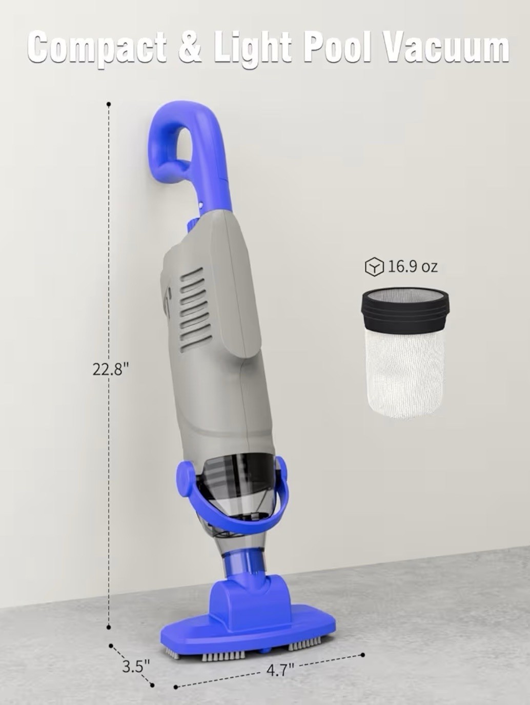 Pool Vacuum Above Ground 60w Motor,18 Gal/Min Powerful Suction 5000mAh Battery