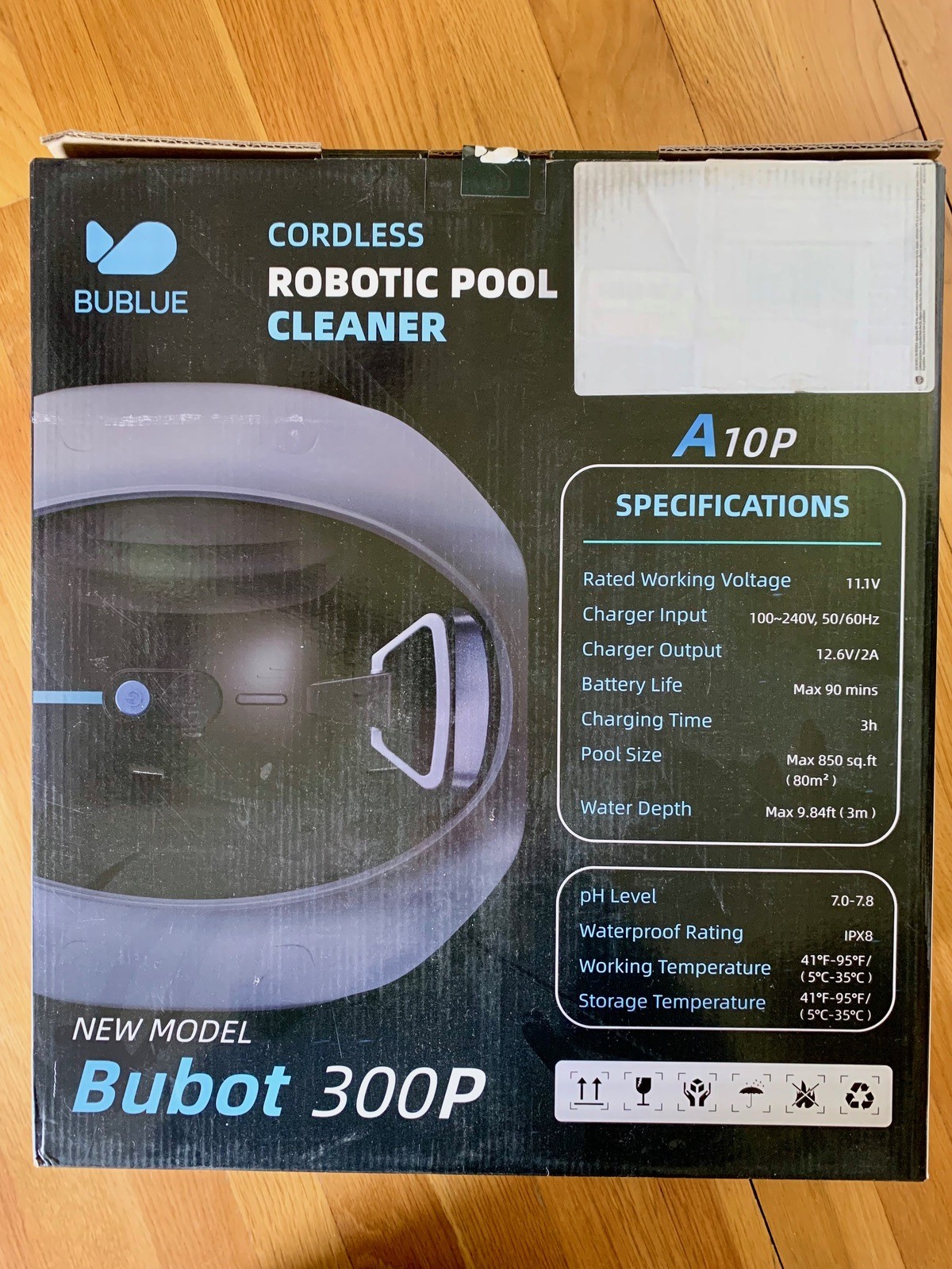 Bubot 300P Cordless Robotic Pool Cleaner, 1.5h Runtime, Auto-Park, 850 Sqft