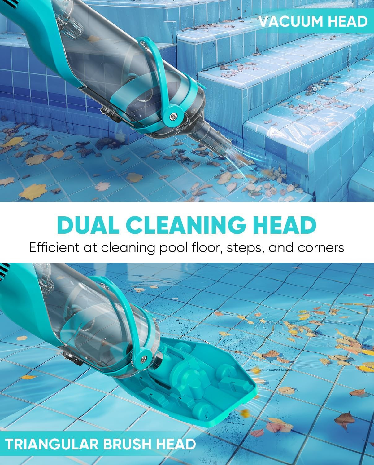 Cordless Pool Vacuum with Telescopic Pole, 8.5 GPM Powerful Suction, .5H Superch