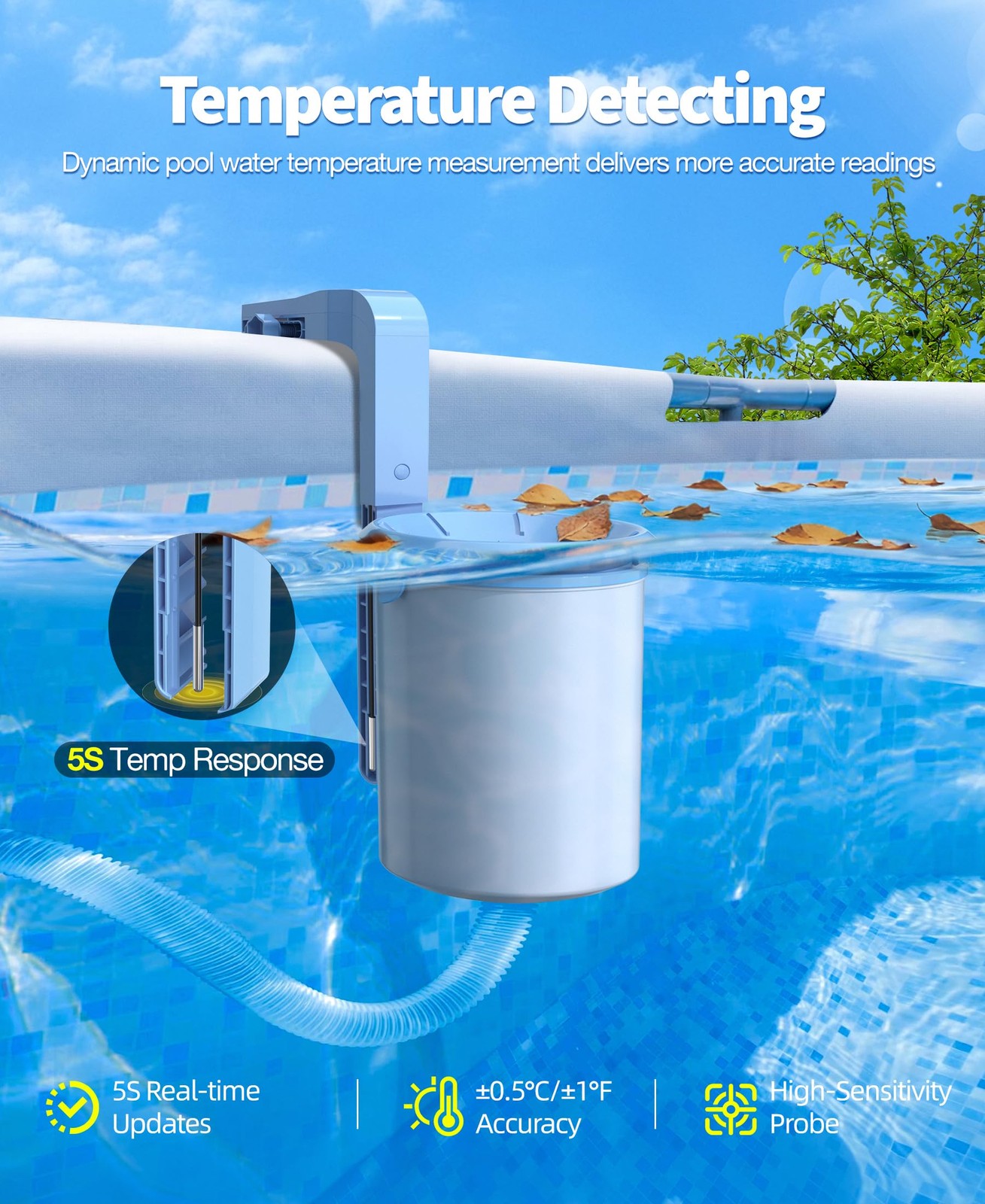 Above Ground Pool Skimmer with Solar Digital Thermometer and Adjustable Bracket
