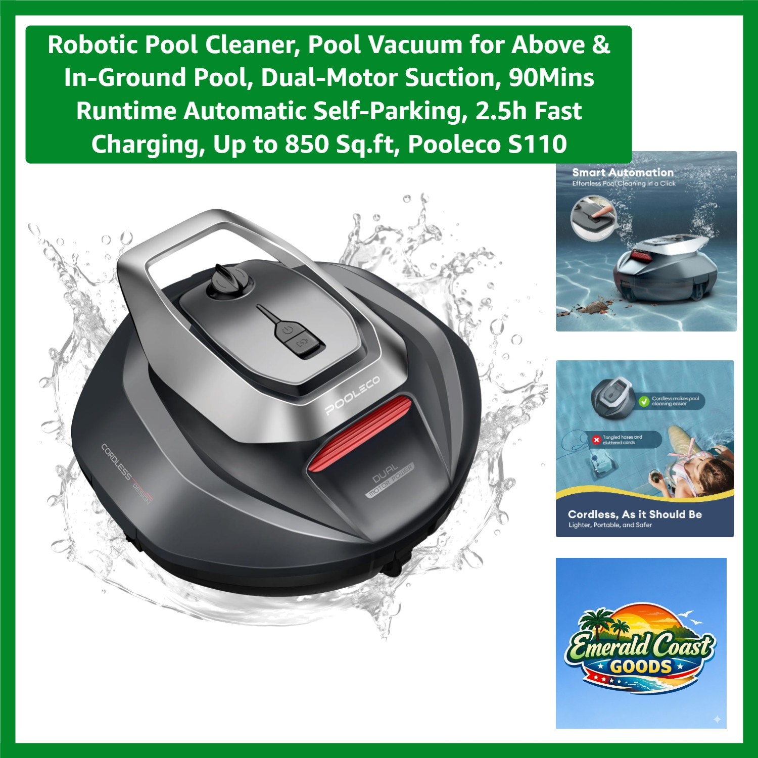 S110 Robotic Pool Cleaner: Cordless, Dual-Motor Suction for Effortless Cleaning
