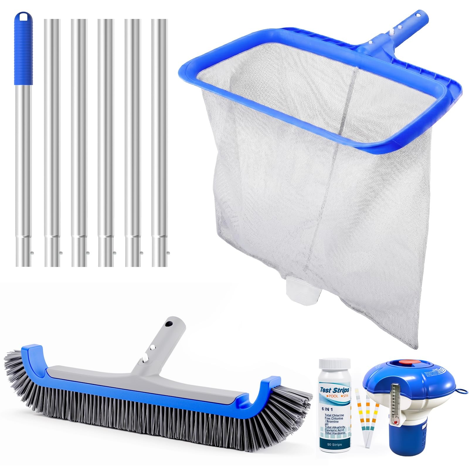 Consciot 5-In-1 Pool Cleaning Kit Including Deep Leaf Rake Net 17.3 Wall Brush
