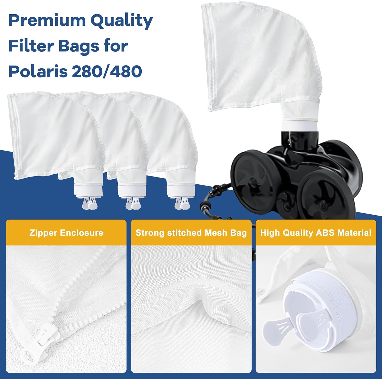 Pool Cleaner Bags, 4 Pack Pool Sweep Bag, Nylon Mesh Pool Vacuum Bag Replacement