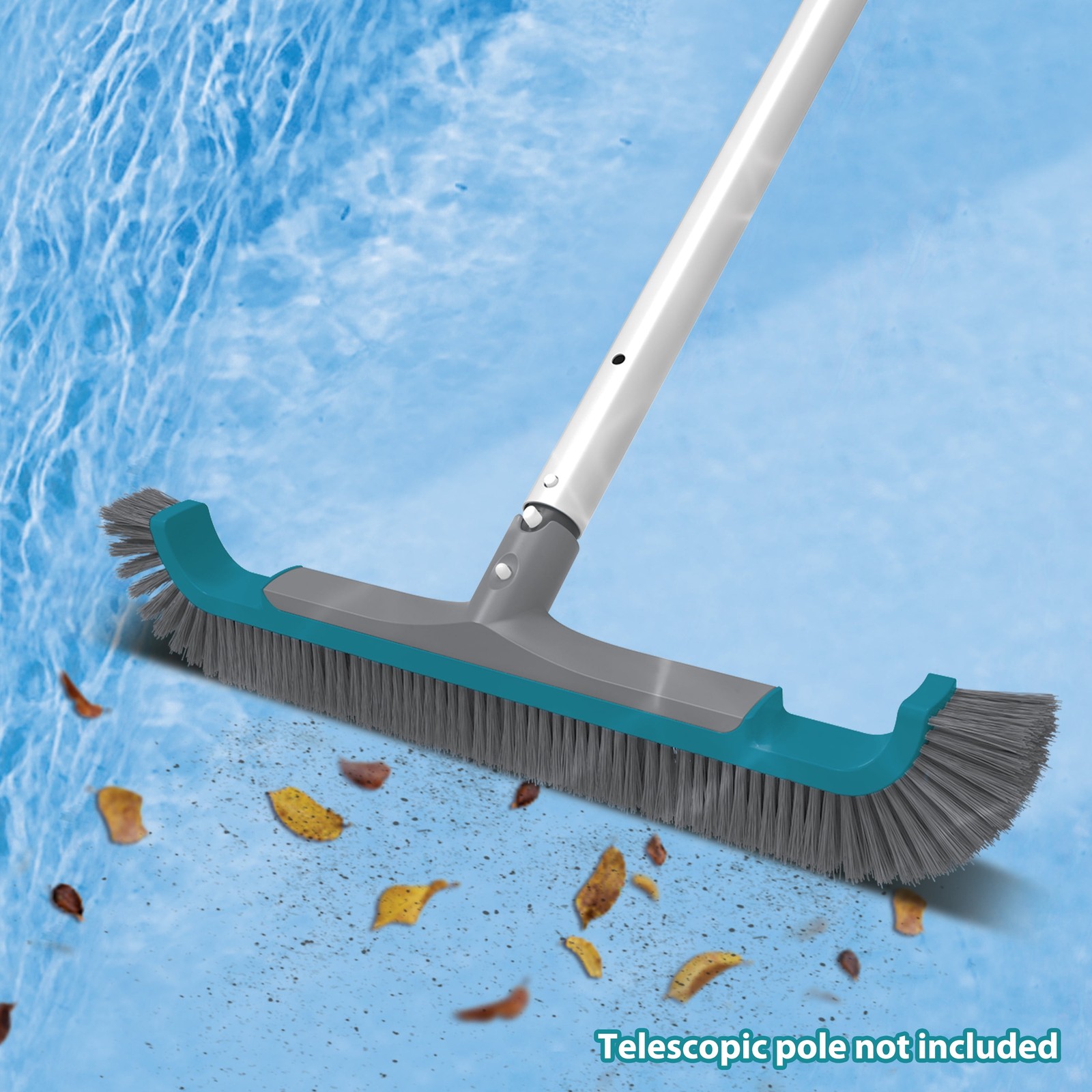 Teal & Gray 20&Prime; Curved-end Pool Brush with Extended PP Side bristles