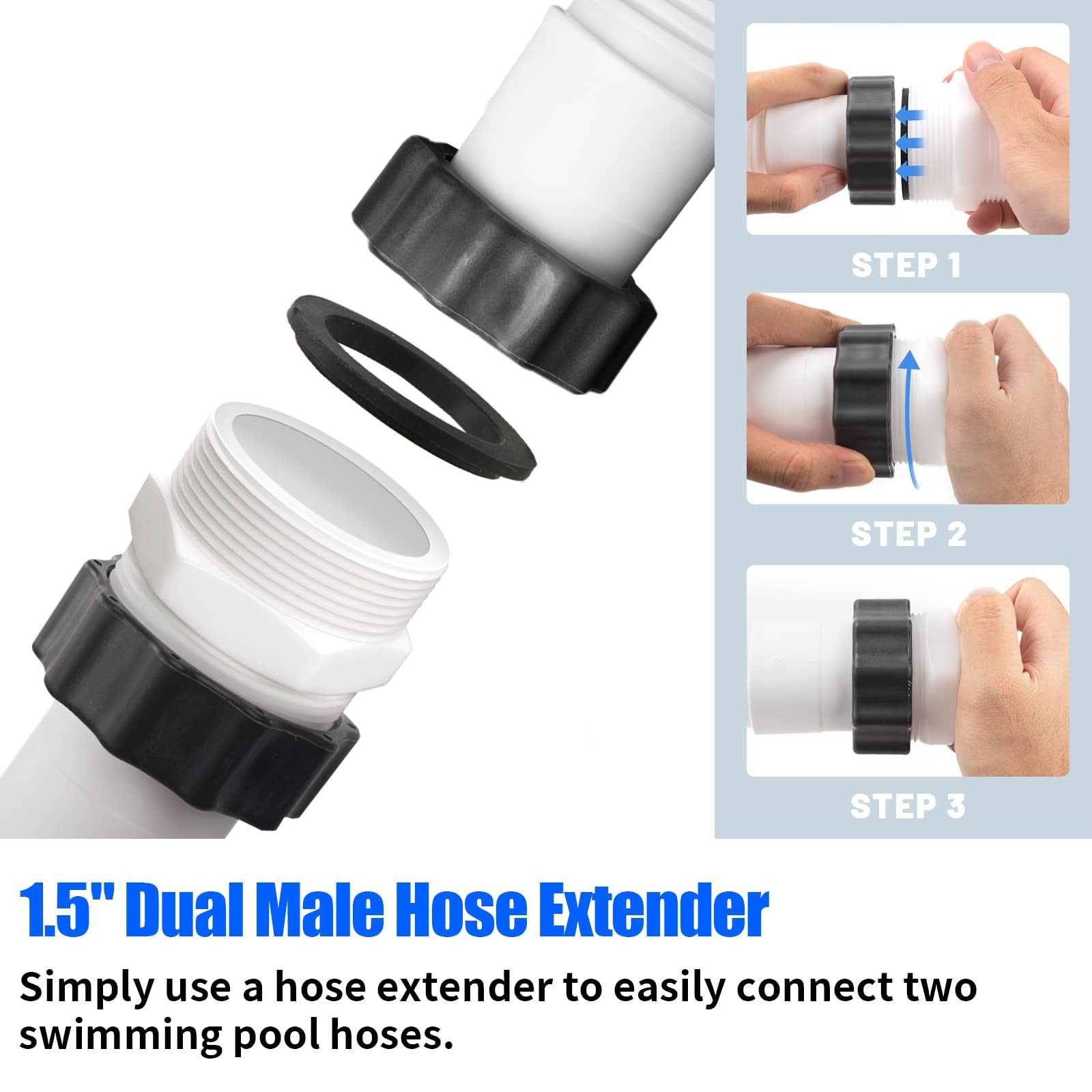 1.5 Pool Hose Connector for Intex – 1 1/2 Inch Split Inch, White