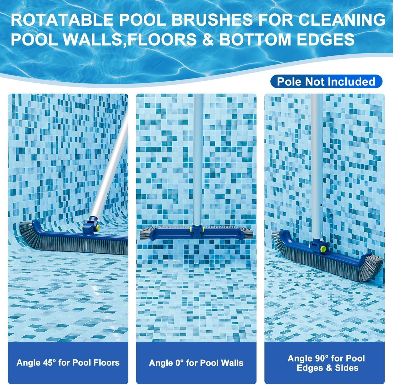 Pool Brush with Rotatable Handle,17.5&Prime; Pool Brush Head for Inground Pools, Above