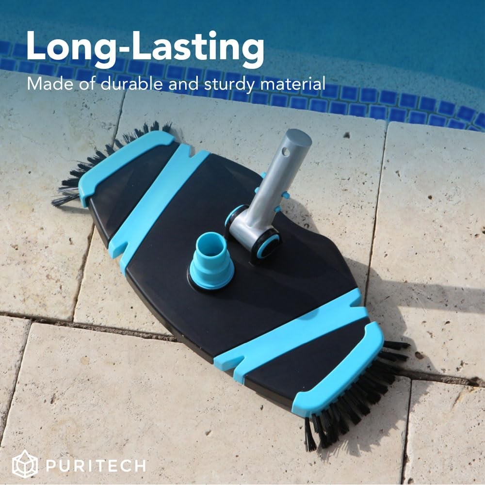 Heavy Duty Pool Vacuum Head with Side Brushes, Weighted Vinyl Safe Cleaner, 3…