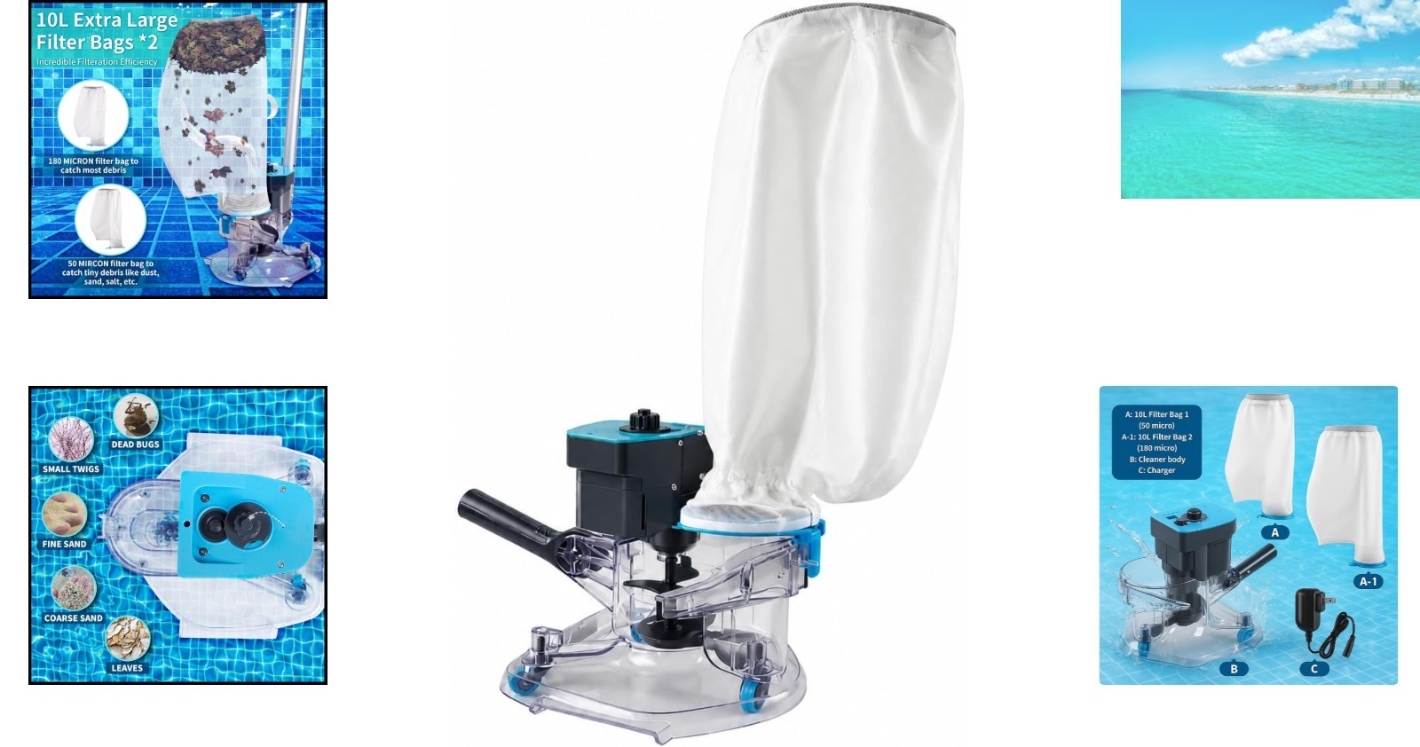 Heavy Duty Cordless Pool Leaf Vacuum – Dual Filter, Quick Charge, 75 Min Runtime