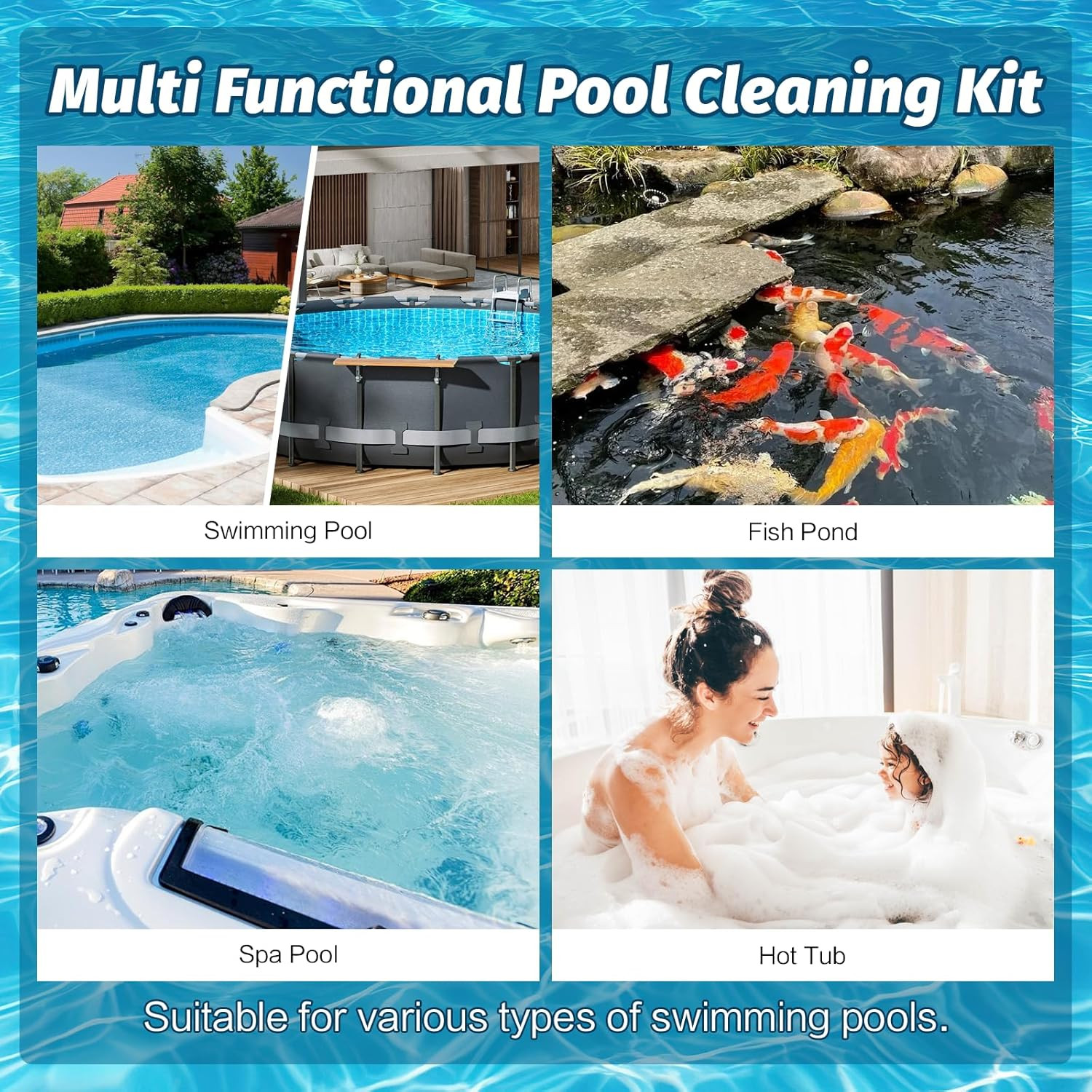 4-in-1 Pool Vacuum Cleaning Kit with 8.8ft Pole & Skimmer Nets for All Pools