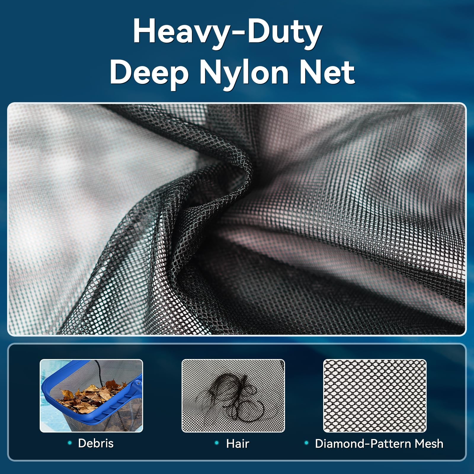 Pool Skimmer Net Heavy Duty Diamond Mesh Leaf Rake for Debris 15.5in Basket