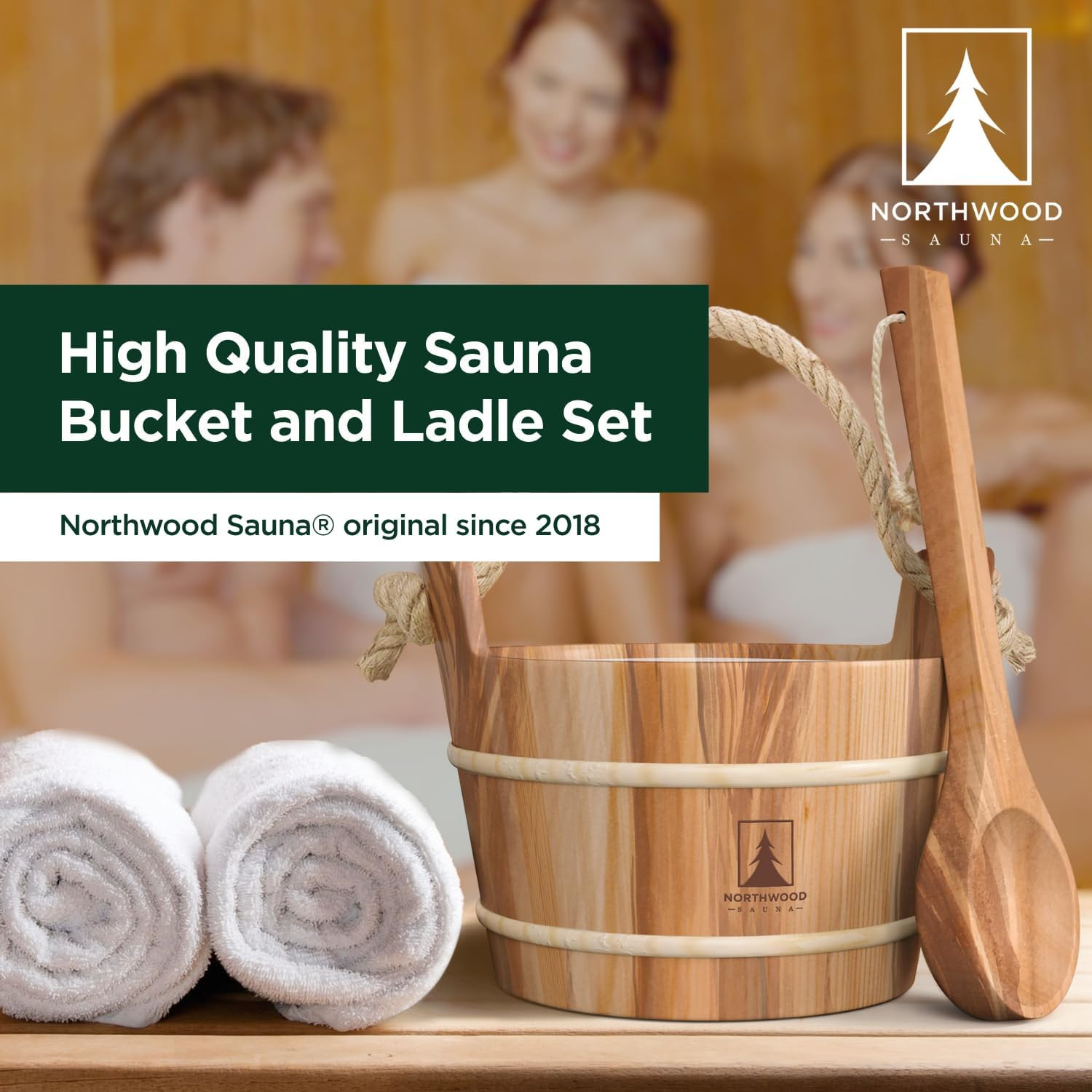Sauna Bucket and Ladle Set Handmade Canadian Red Cedar 1 Gallon Rope Handle
