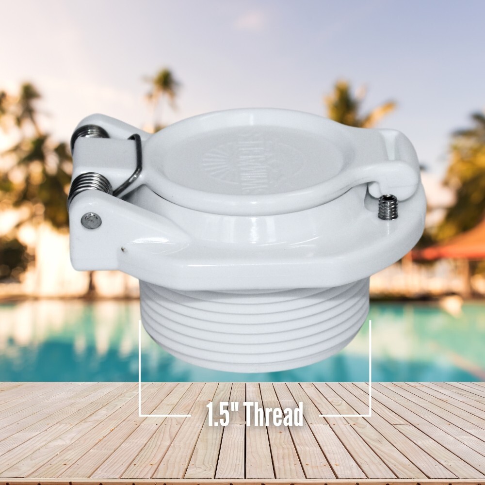 Pool Vac Lock Safety Fitting Compatible w/ Hayward & Pentair 1.5&Prime; Thread White