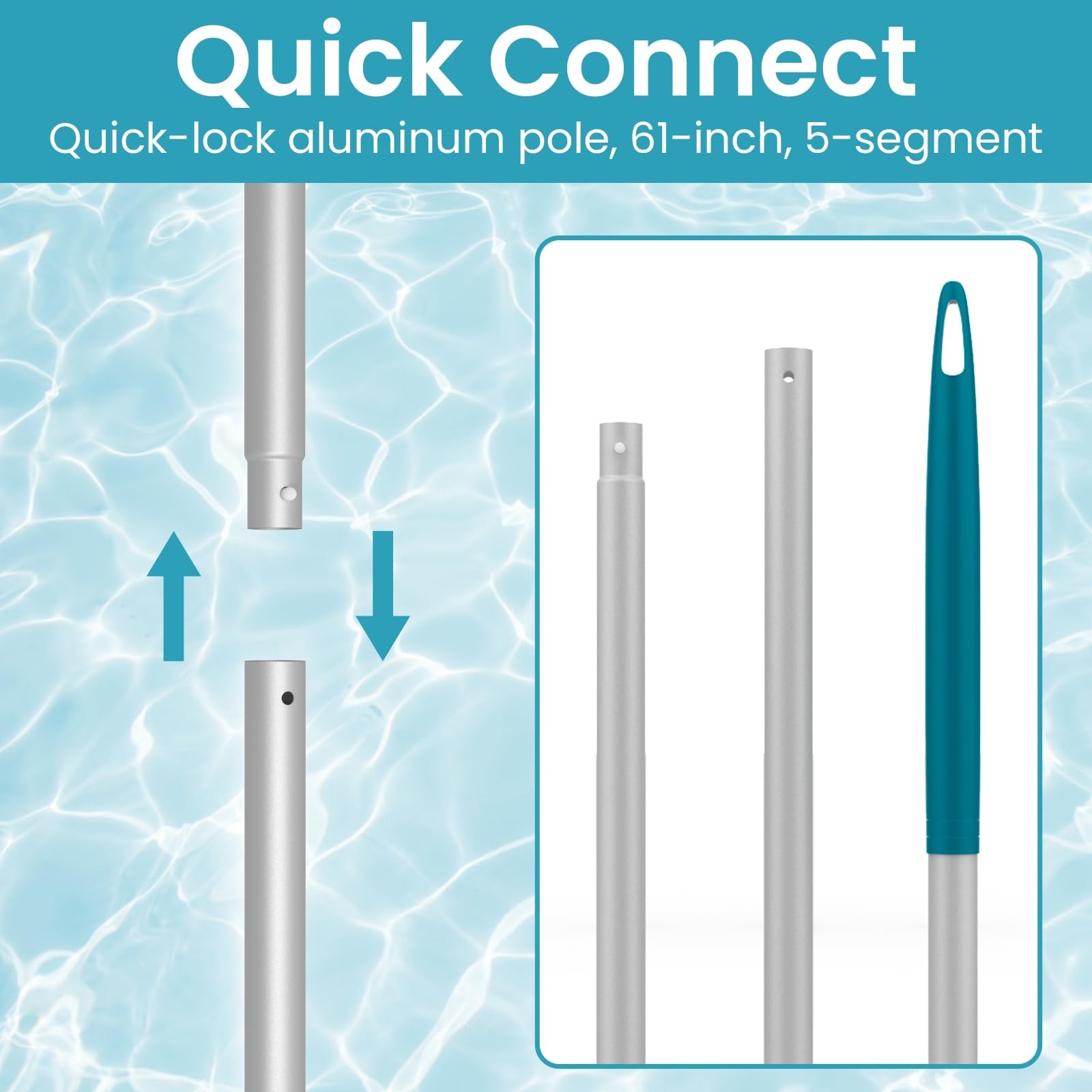 Pool Skimmer Net with Adjustable 48&Prime; Aluminum Pole, Fine Mesh Medium-Depth Ne…