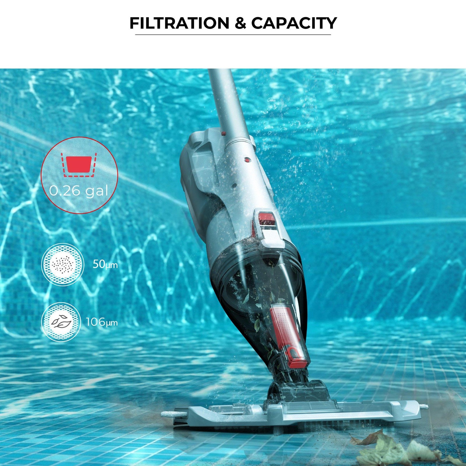 Voltera 33 Cordless Rechargeable Handheld Everyday Small and Medium Pool Vacuum