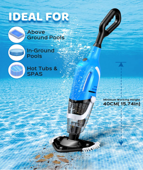 Aspiradora Recargable para Piscina con Poste Telescópico y 80 Min de Autonomía