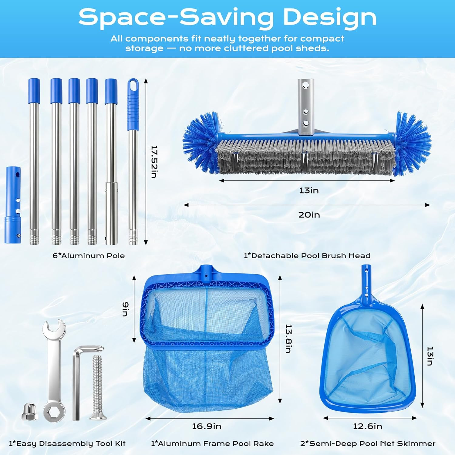 Pool Cleaning Kit with Telescopic Pole, Pool Net with Pole & Dual Skimmers – Pre