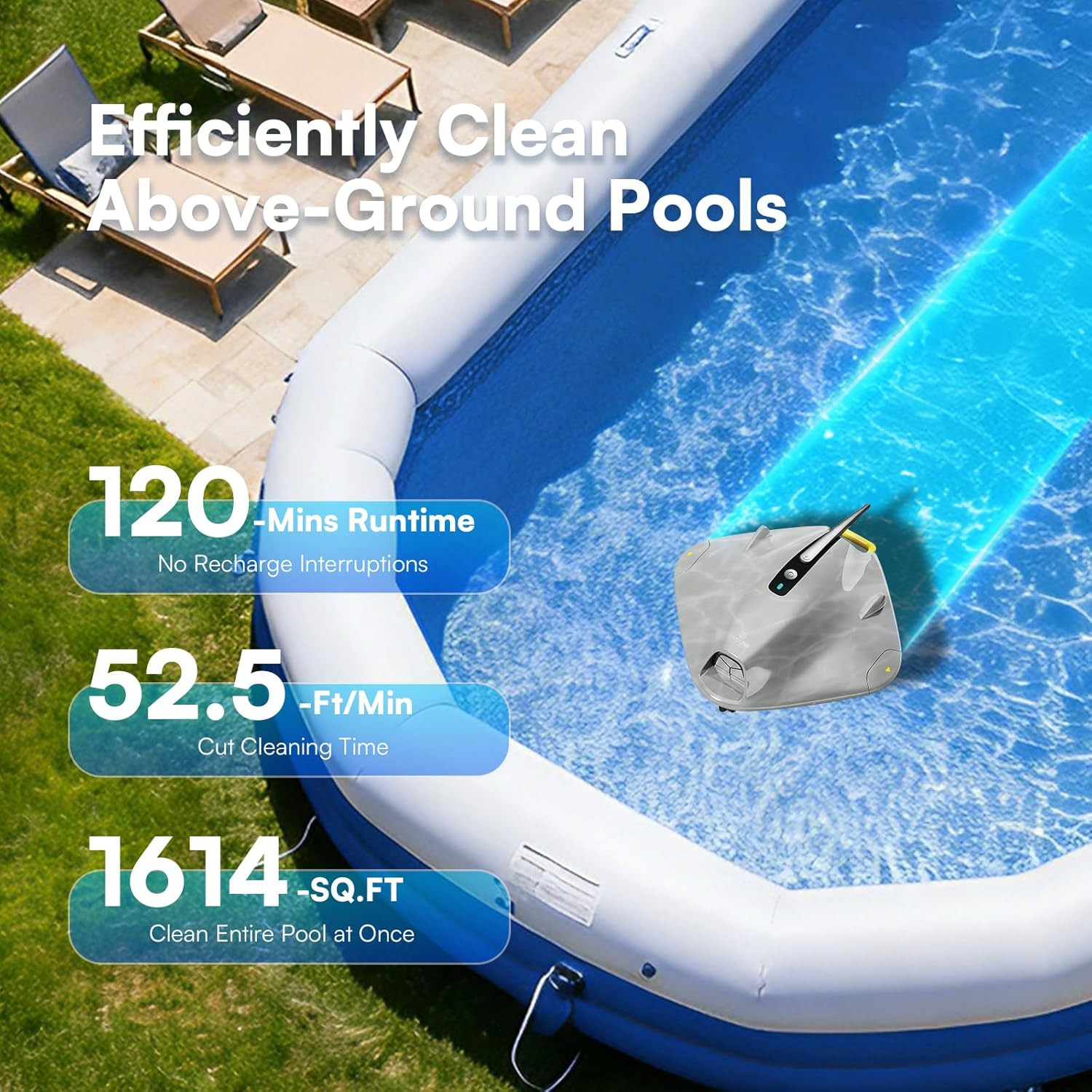 Cordless Robotic Pool Cleaner – above Ground Pool Vacuum Robot – 40W Strong Suct