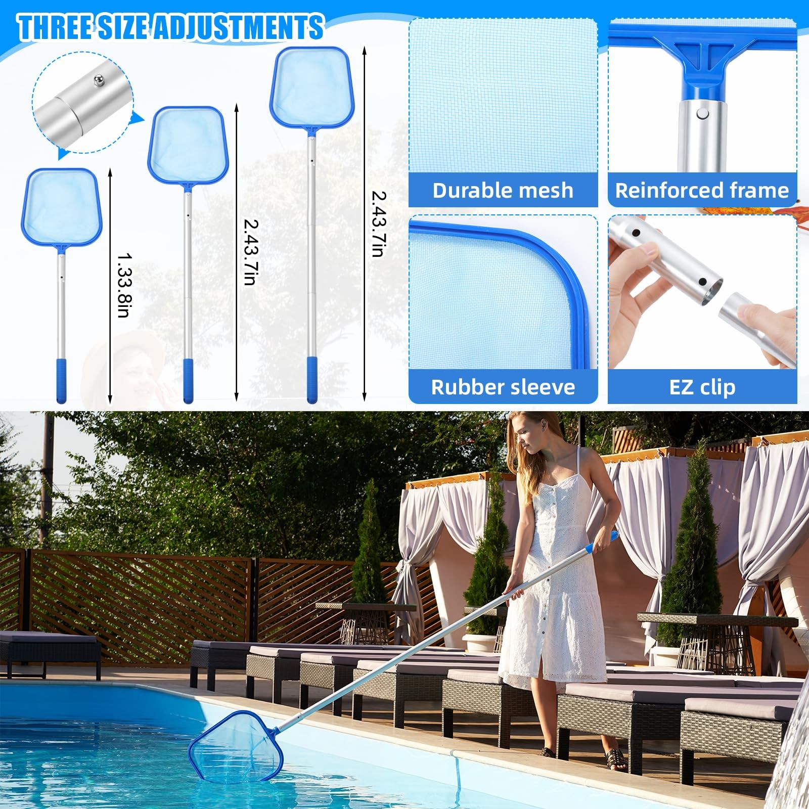 4 Pcs Swimming Pool Cleaning Kit Includes 10 » Pool Brush Head Telescopic Alu…