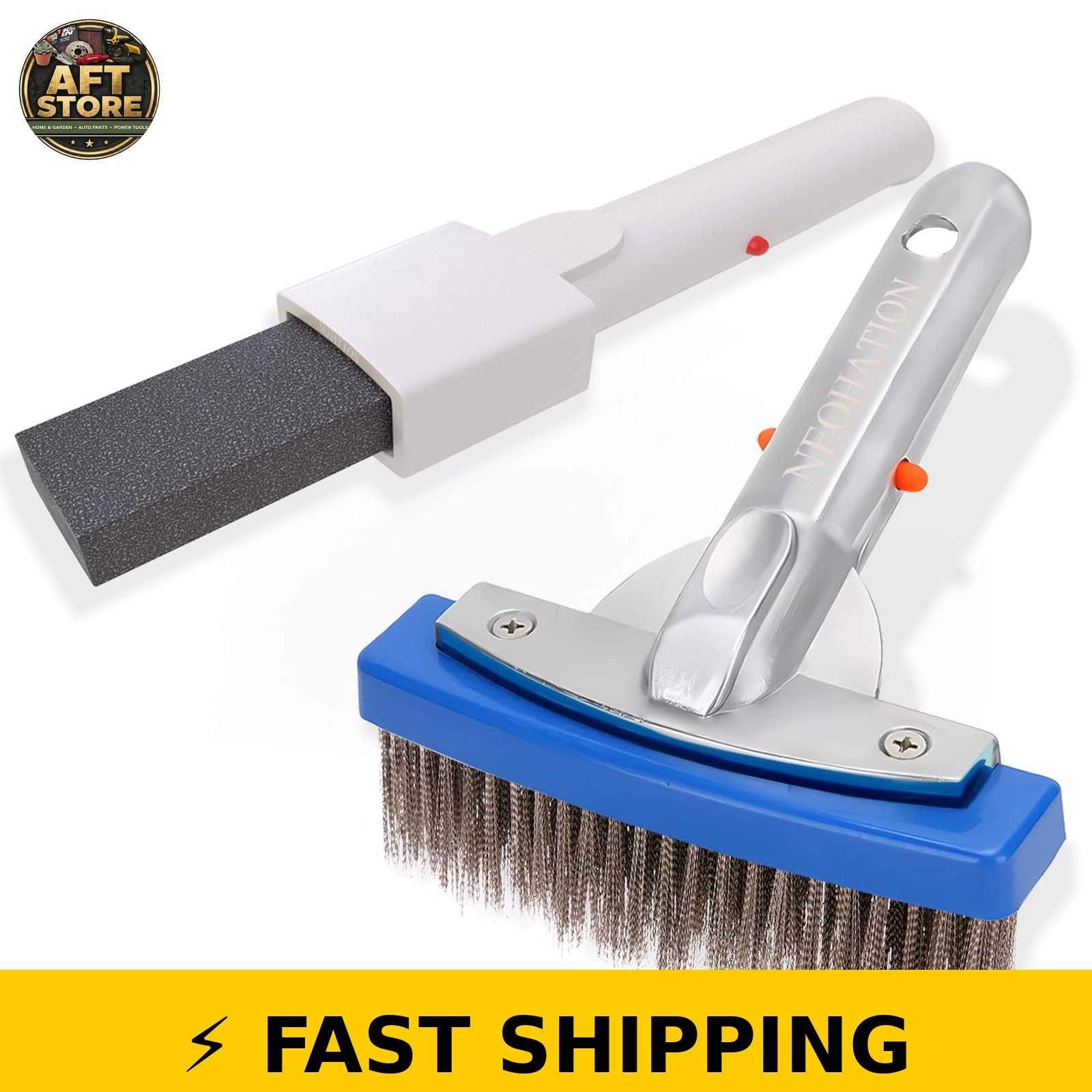 NEOHATION Pool Pumice Stone & 5&Prime; Stainless Steel Brush Set