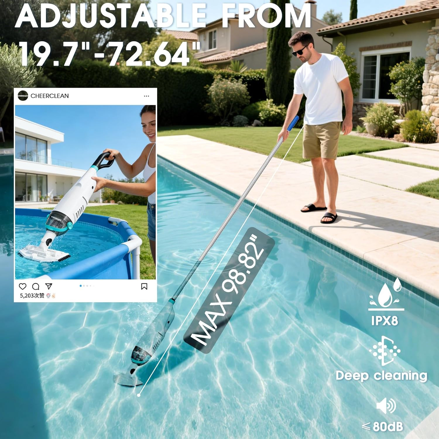 Cordless Handheld Pool Vacuum for above Ground Pools – 26.5GPM Real Suction,Time