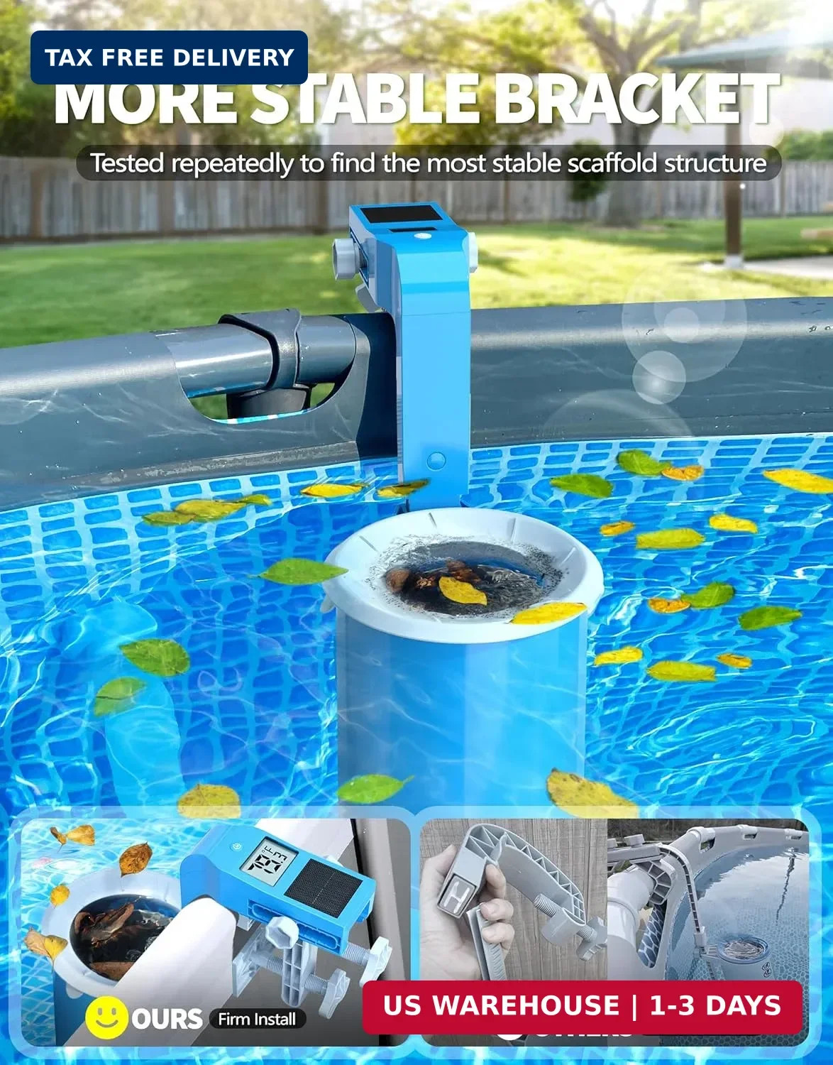 BluSwim Above Ground Pool Skimmer with Solar Digital Thermometer | Wall Mount Su