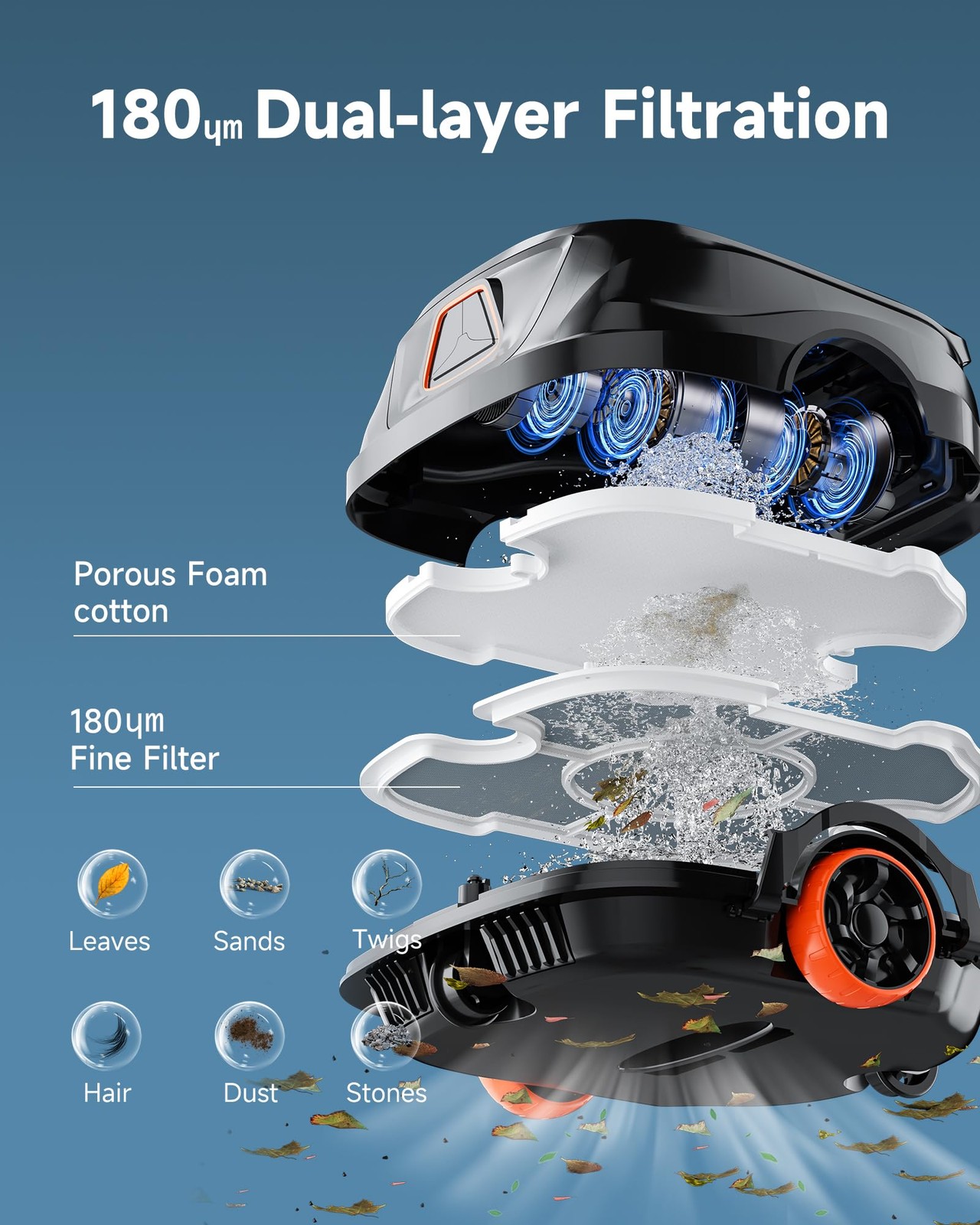 Cordless Robotic Pool Vacuum for Above Ground Pool, Automatic Pool Cleaner wi…
