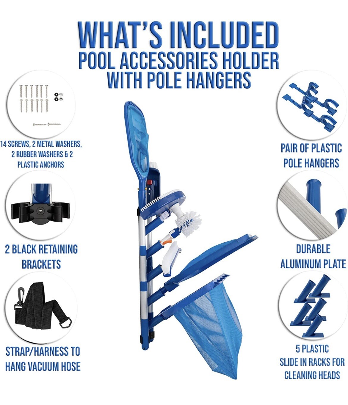 AquaMate Oasis Pool Accessories Organizer, Pole Hangers, Vacuum Hose Harness