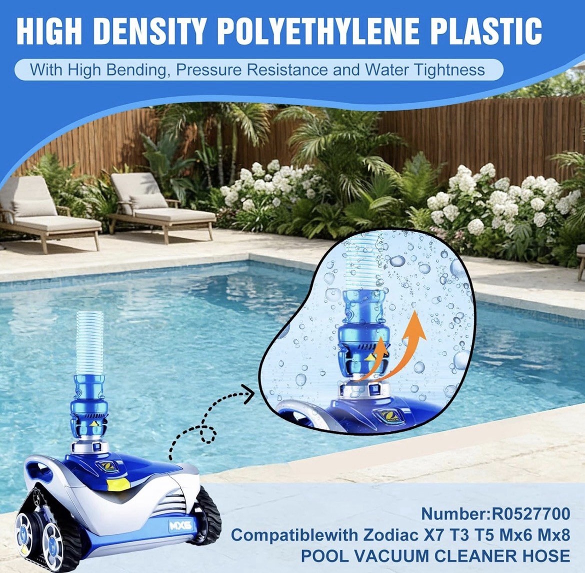 R0527700 Pool Cleaner Hose HDPE High Density Polyethylene Twist-Lock, Weather