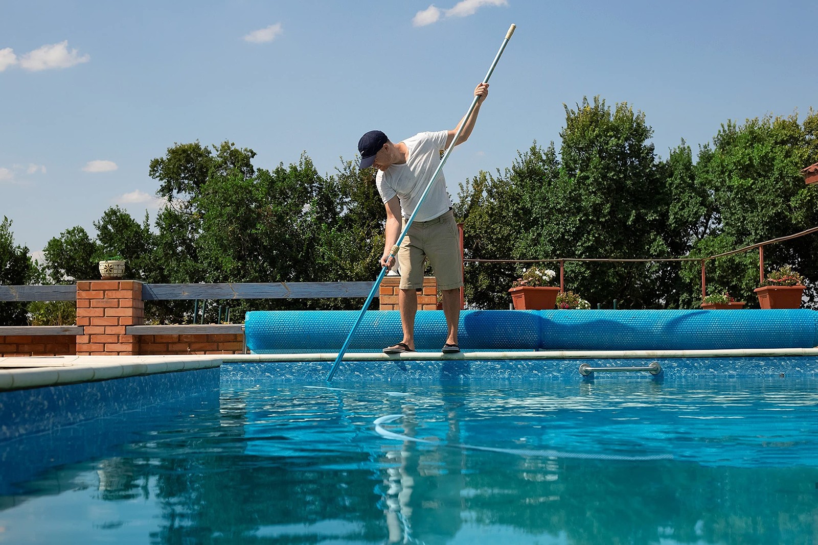 12 Ft Blue Anodized Aluminum Pool Pole for Skimmer Nets Brushes Vacuums