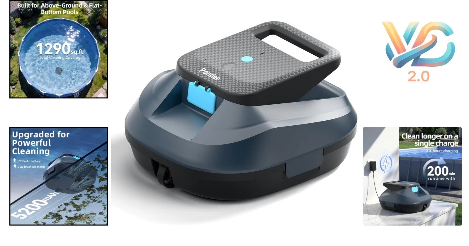 2026 X2 Robotic Pool Vacuum Cordless Cleaner 200-Minutes Runtime