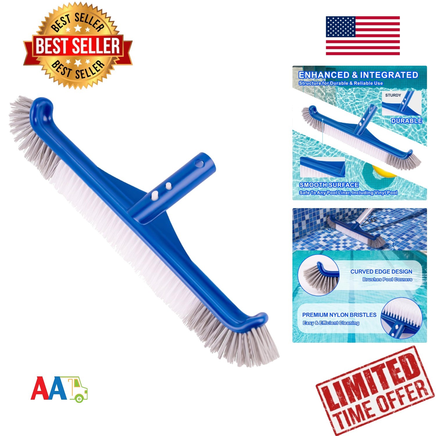 17.5&Prime; Pool Brush Head for Inground & Above-Ground Pools Wall & Floor Cleaning