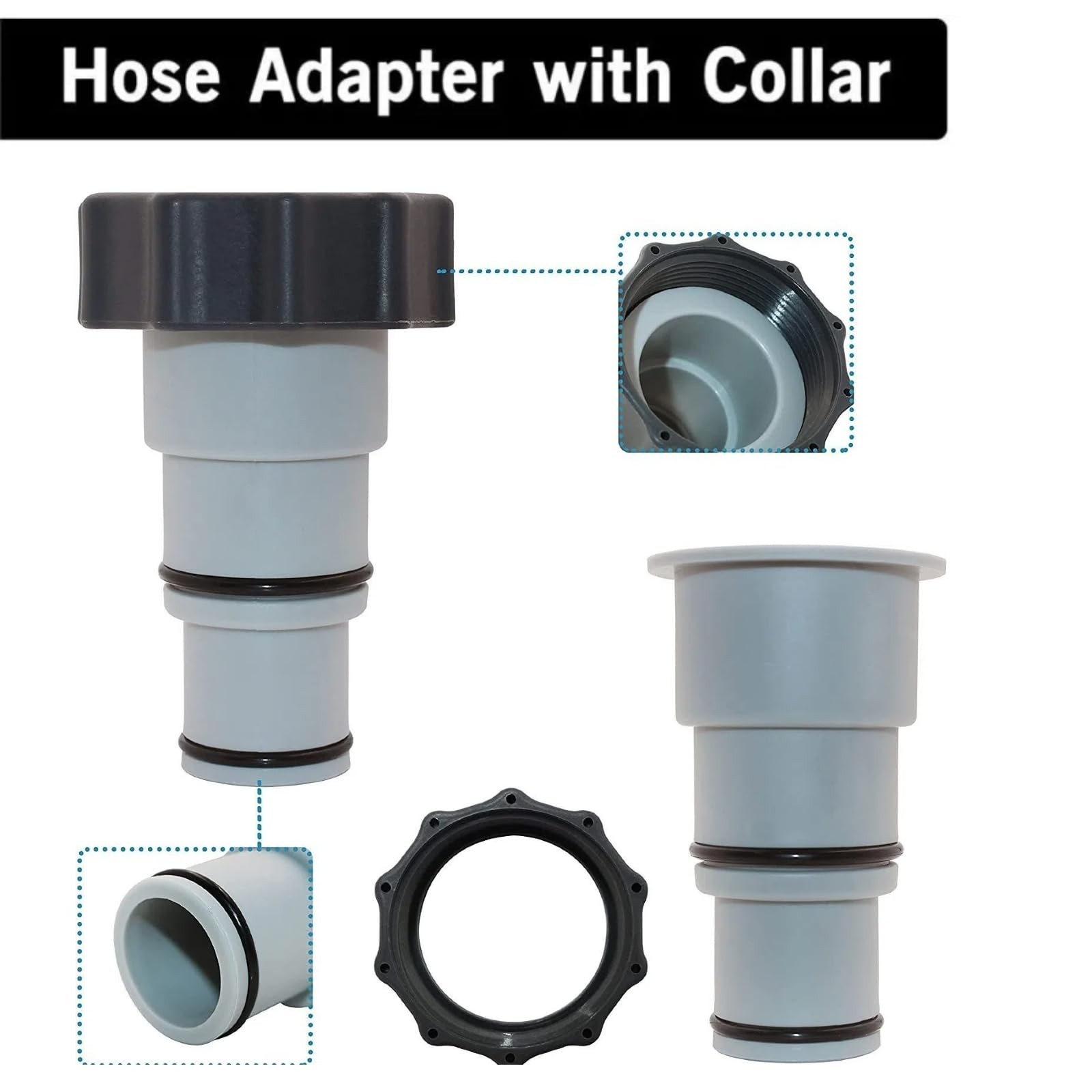 1.25&Prime; to 1.5&Prime; Type A Hose Adapter w/Collar for Threaded Connection Pumps Gray