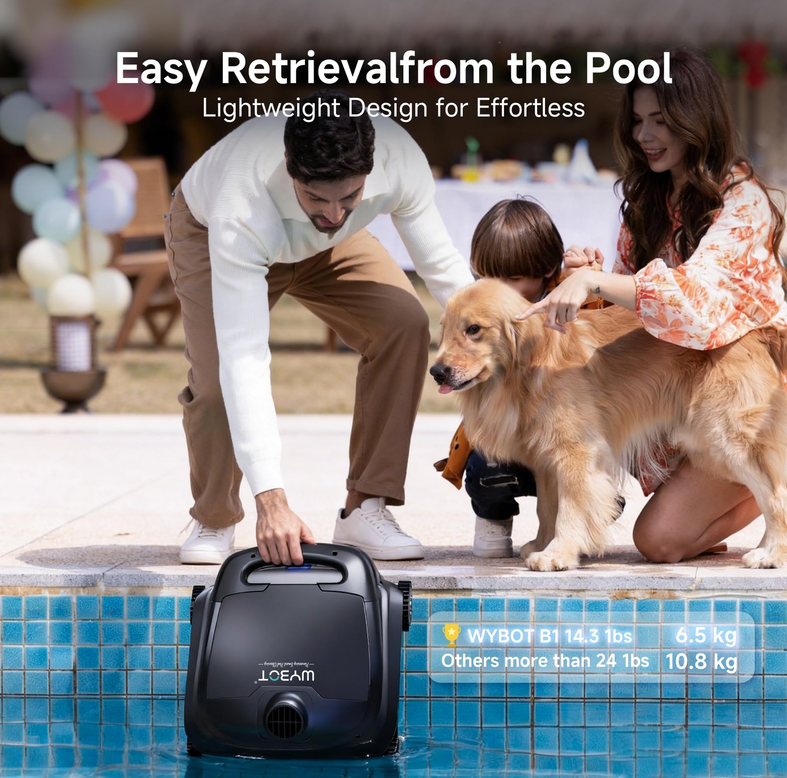 WYBOT B1 Robotic Pool Cleaner Cordless Wall Waterline Cleaning 2 Hour Runtime