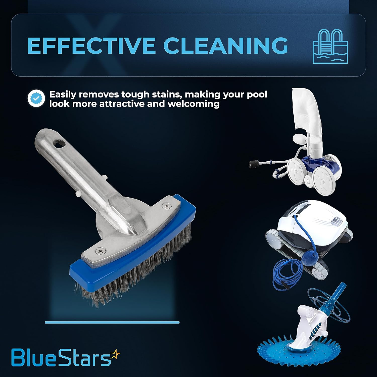 Heavy Duty 5In Pool Brush with Stainless Steel Bristle Wire and Aluminium Handle
