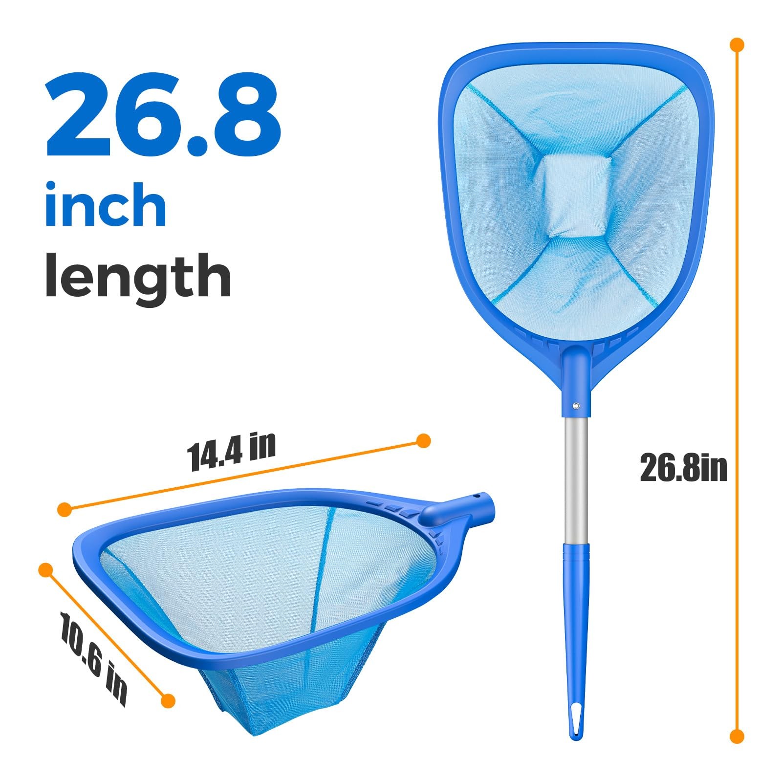 Swimming Pool Skimmer Net 26.8 inches, Leaf Rake Net with Fine Aluminum Pole