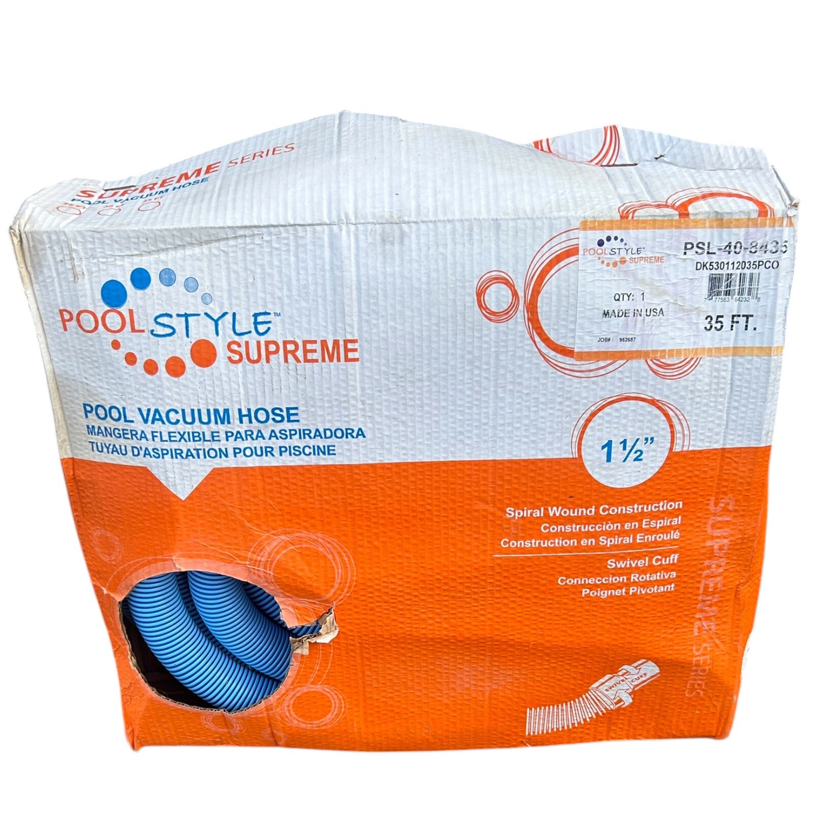 Pool Style Supreme Series 1.5&Prime; x 35&prime; Vacuum Hose w/ Swivel Cuff #PSL-40-8435