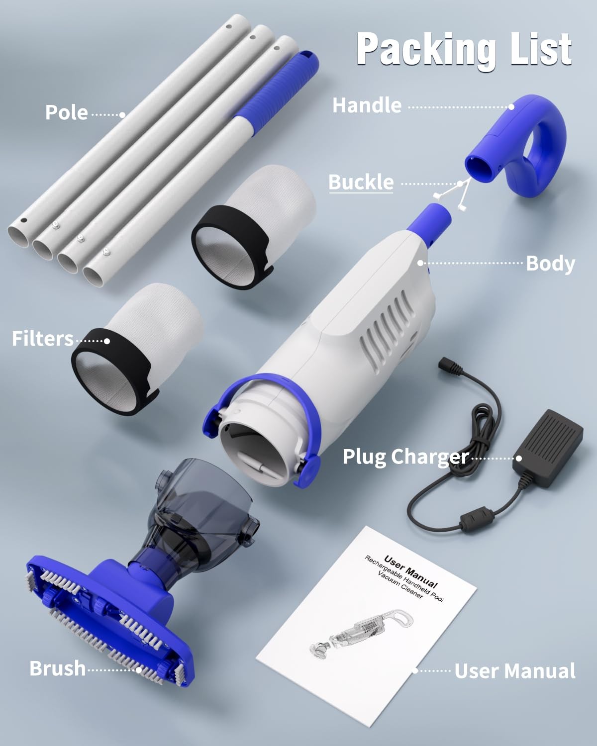 (2026 Upgrade) Little Shark Cordless Pool Vacuum, 60W Motor, 18 GPM Strong Su…
