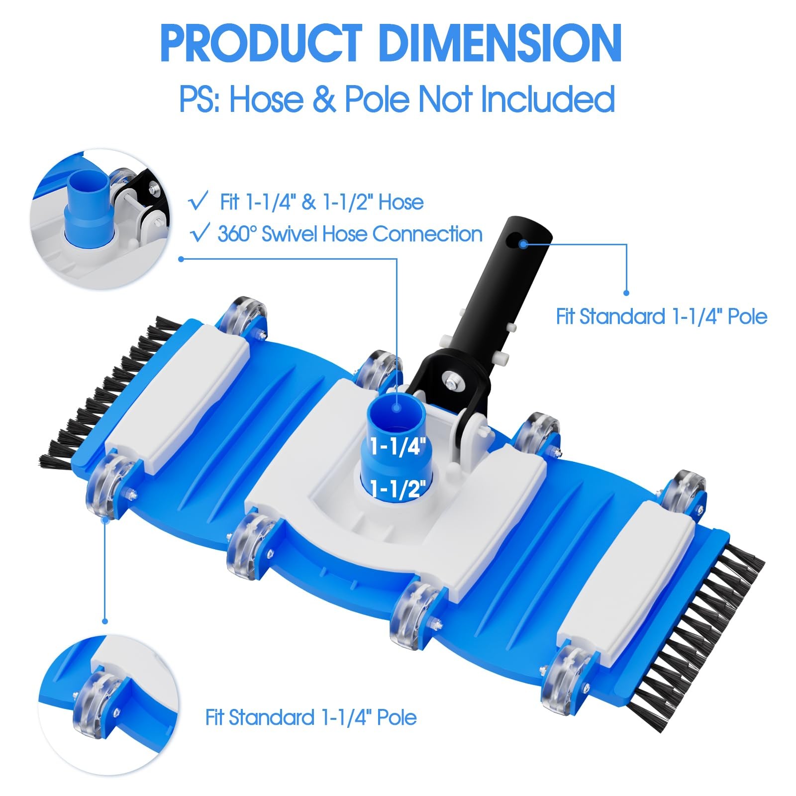 2026 Pool Vacuum Head with Swivel Handle – 16in Eazy-to-Use Daily Cleaning Va…