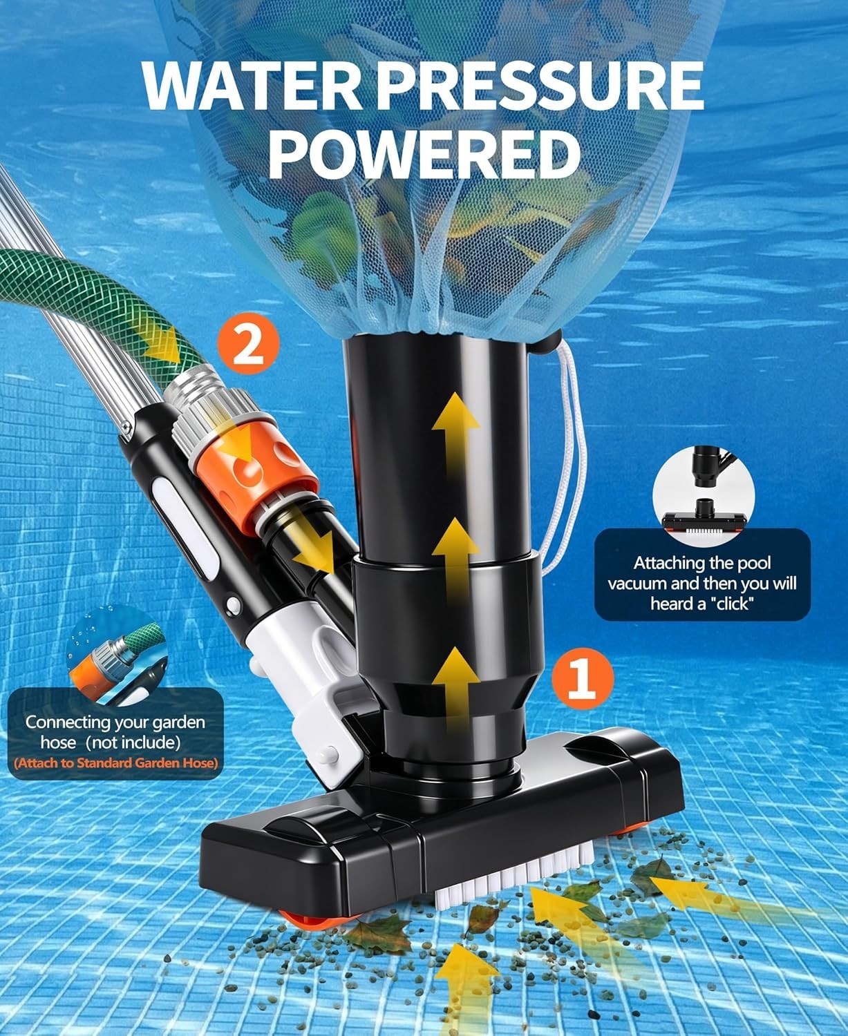 Handheld Pool Vacuum Above Ground Pool Floor Cleaner with Pole Brush