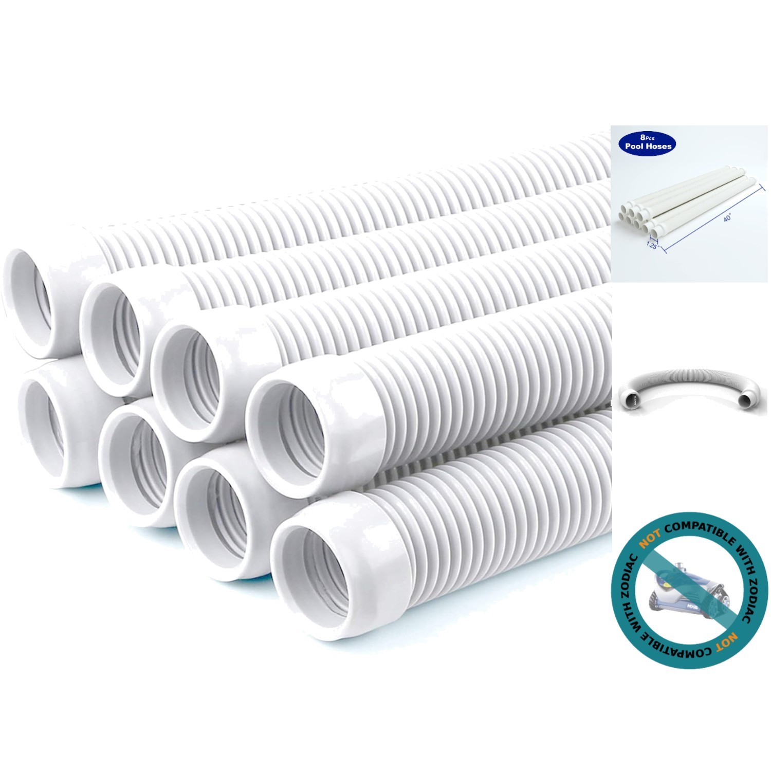8 Count Heavy-Duty Pool Vacuum Hose – 1.5 Inches, Compatible with Major Cleaners
