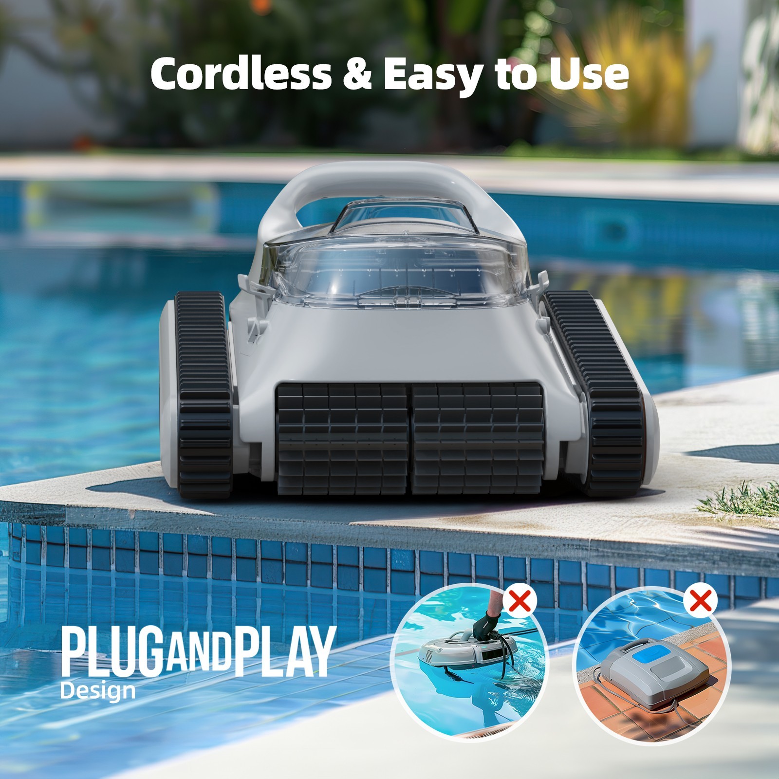 Robotic Pool Cleaner Pool Vacuum Cordless Wall Climbing for Above Inground Pools