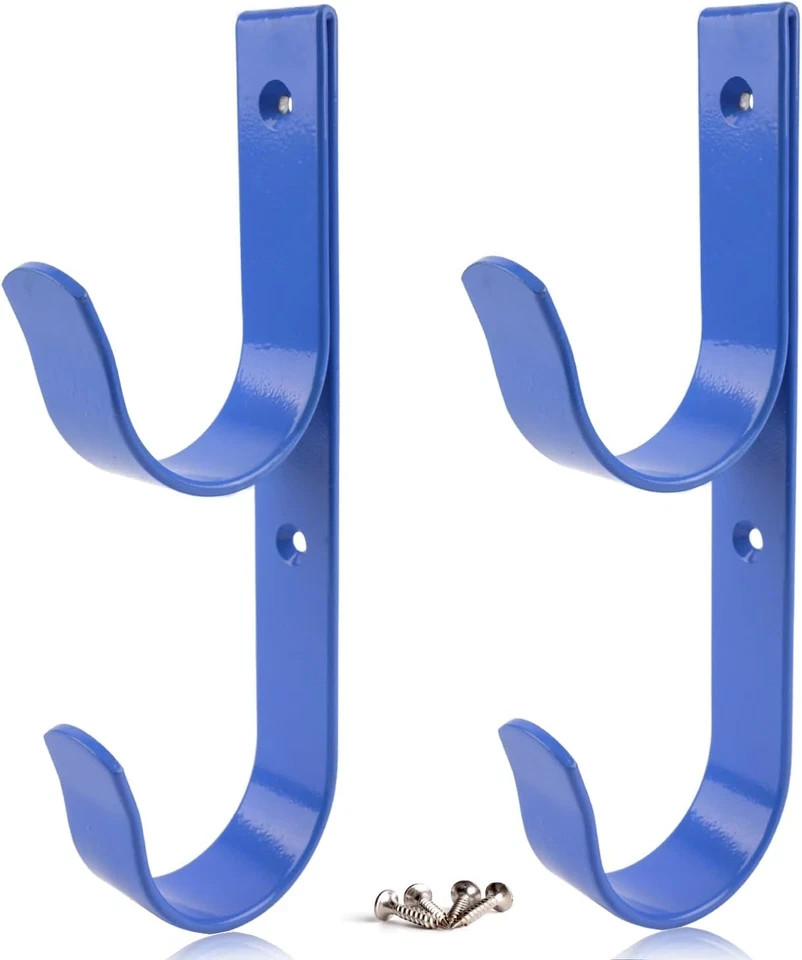 4 PCS Set Wide Pool Pole Hangers Heavy Duty Blue Aluminium Holder Hooks with Scr