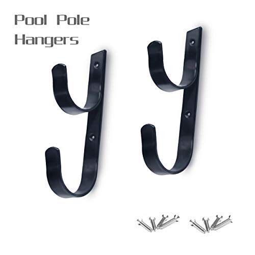 2 PCS Set Wide Pool Pole Hangers Heavy Duty Aluminium Holder Hooks with Black