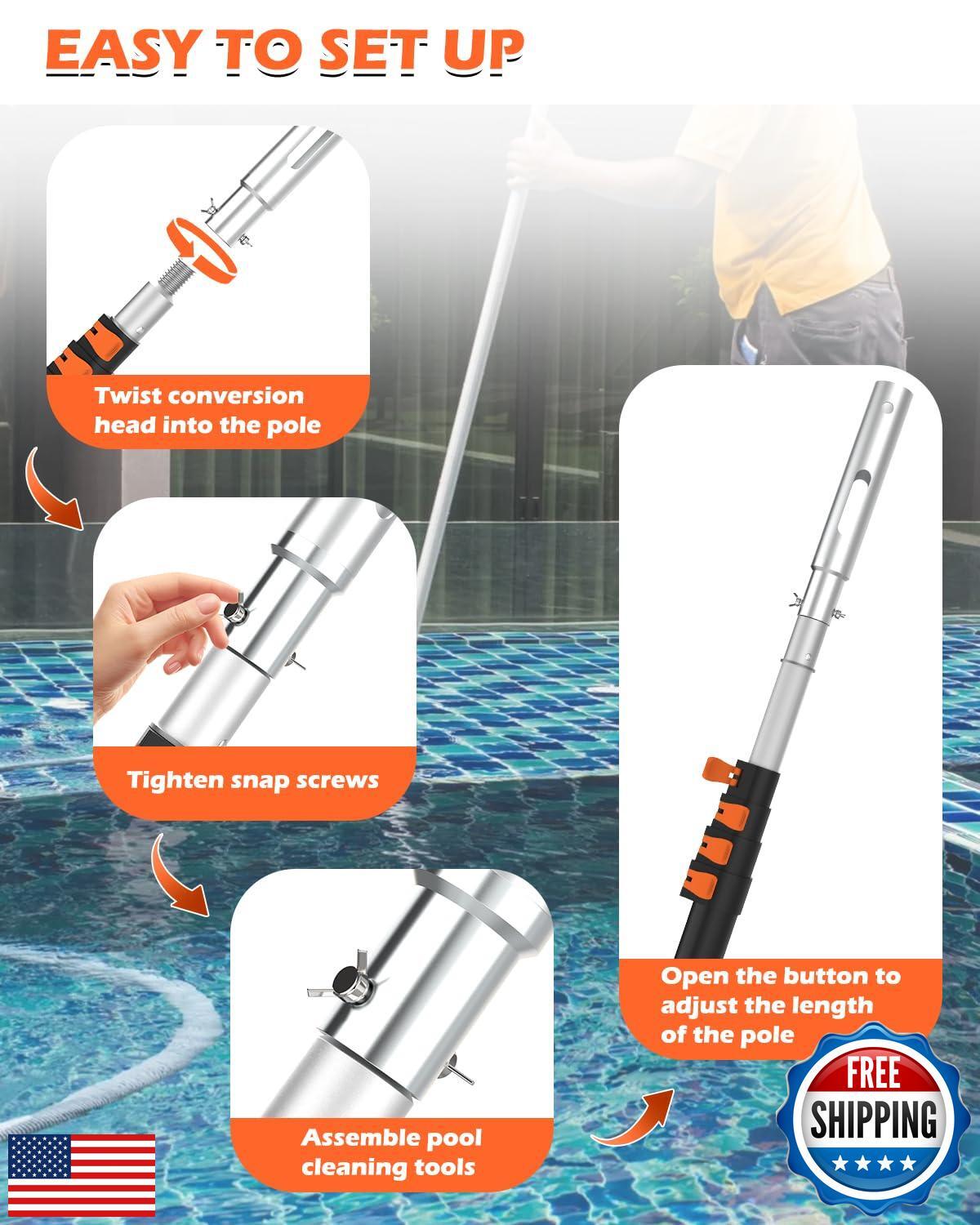 AgiiMan 3-12 FT Telescopic Pool Pole, Swimming Pool Pole with 4 Baffle Locks
