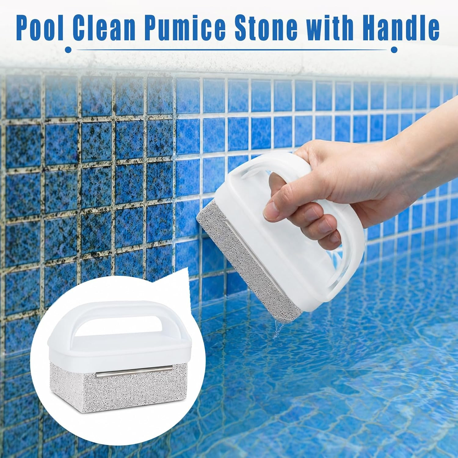 Pool Cleaning Pumice Stone with Handle, Heavy Duty Cleaning Pumice Brick, Hand-H