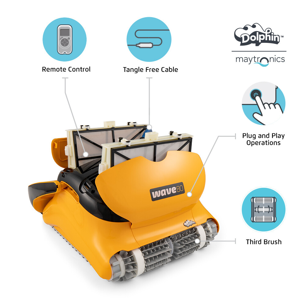 Dolphin Wave 80 Commercial Robotic Pool Cleaner with Caddy For Up to 68 Feet